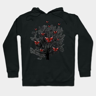 Peacock Butterflies in Silhouette Tree Hoodie